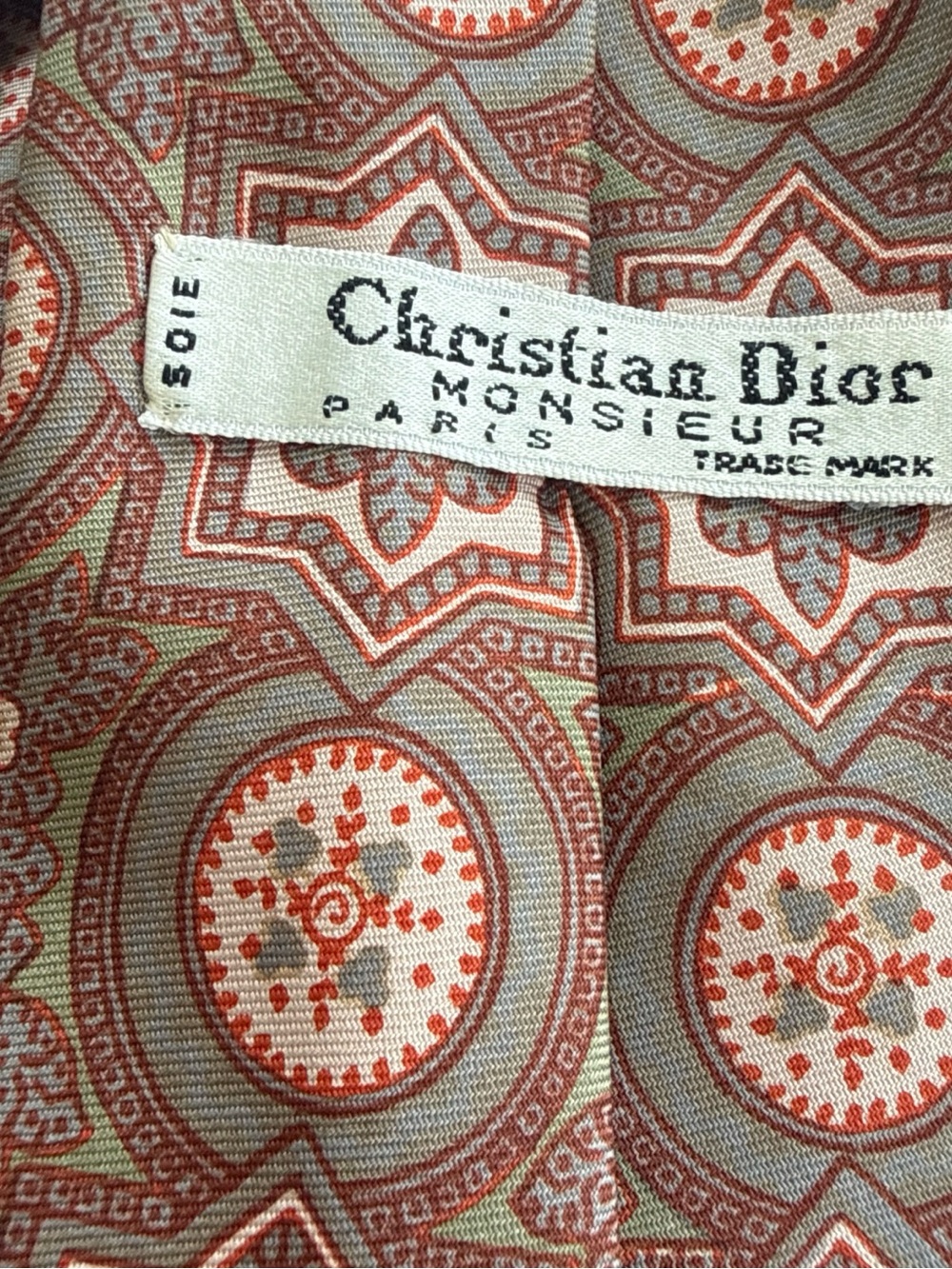 Vintage Christian Dior Unlined Silk Tie No Interlining Medallion Taupe Slim 2.75